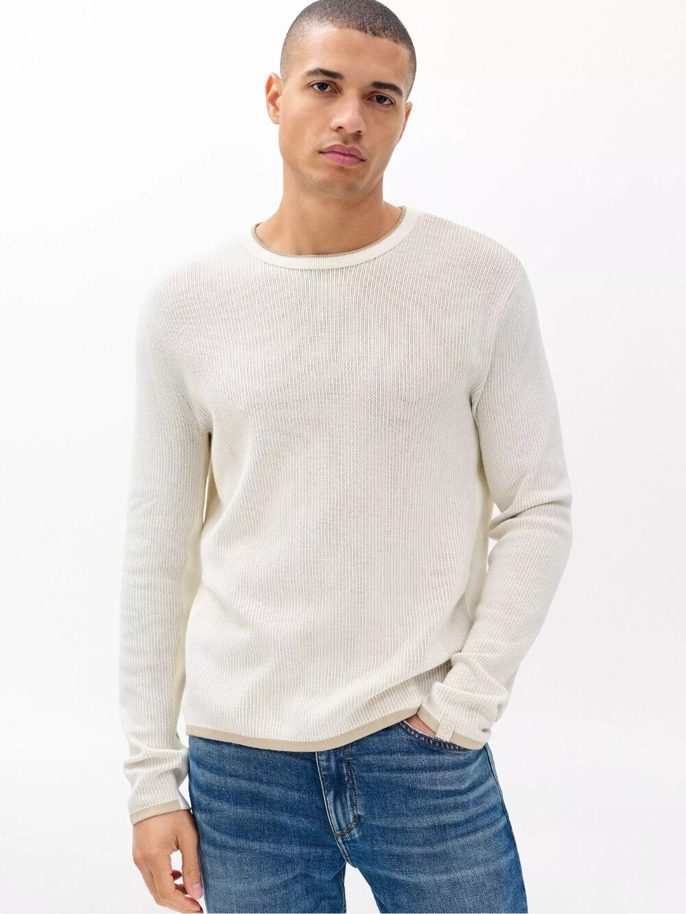 Rag & Bone Harvey Crewneck Ivory Sweater L Ribbed Cotton Viscose Neutral Classic